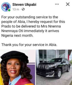 Man buys Prado Jeep for ‘upright’ Abia INEC Returning Officer 