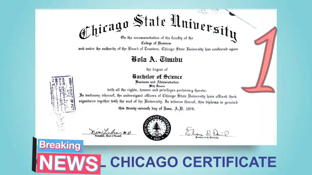 Bola Tinubu  Chicago State University certificate tendered by PDP 