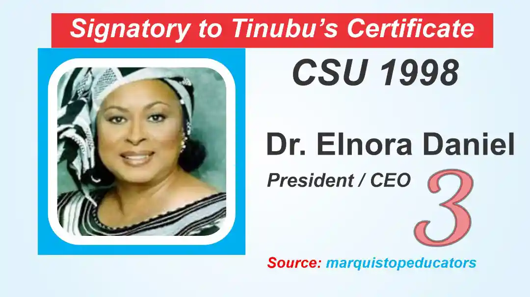 Dr Elnora Daniel, her signature is on both certificates in Frames 1 and 2