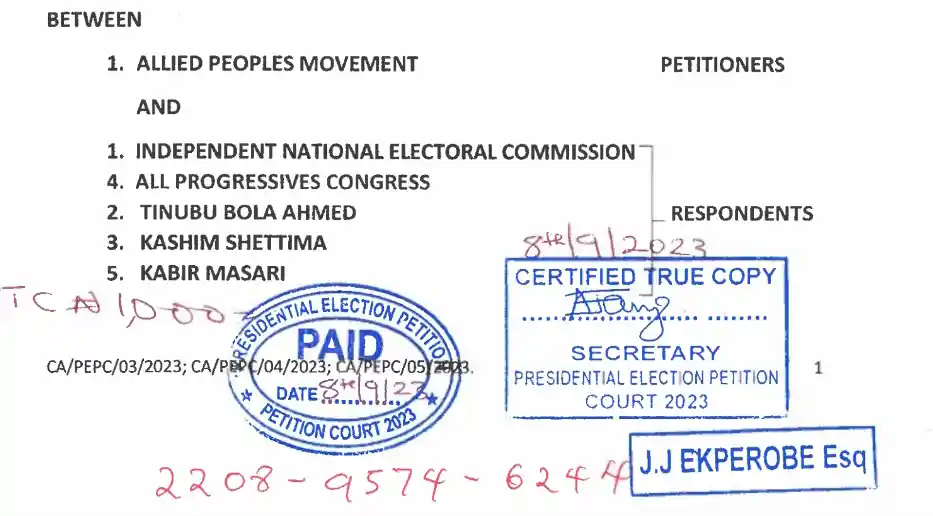 Download Certified True Copy of Presidential Election Petition Court Judgment