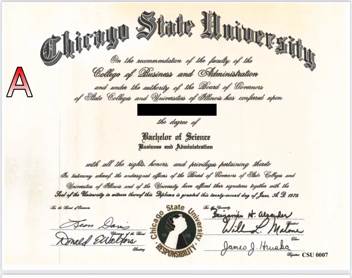 Chicago State University original certificate in 1979