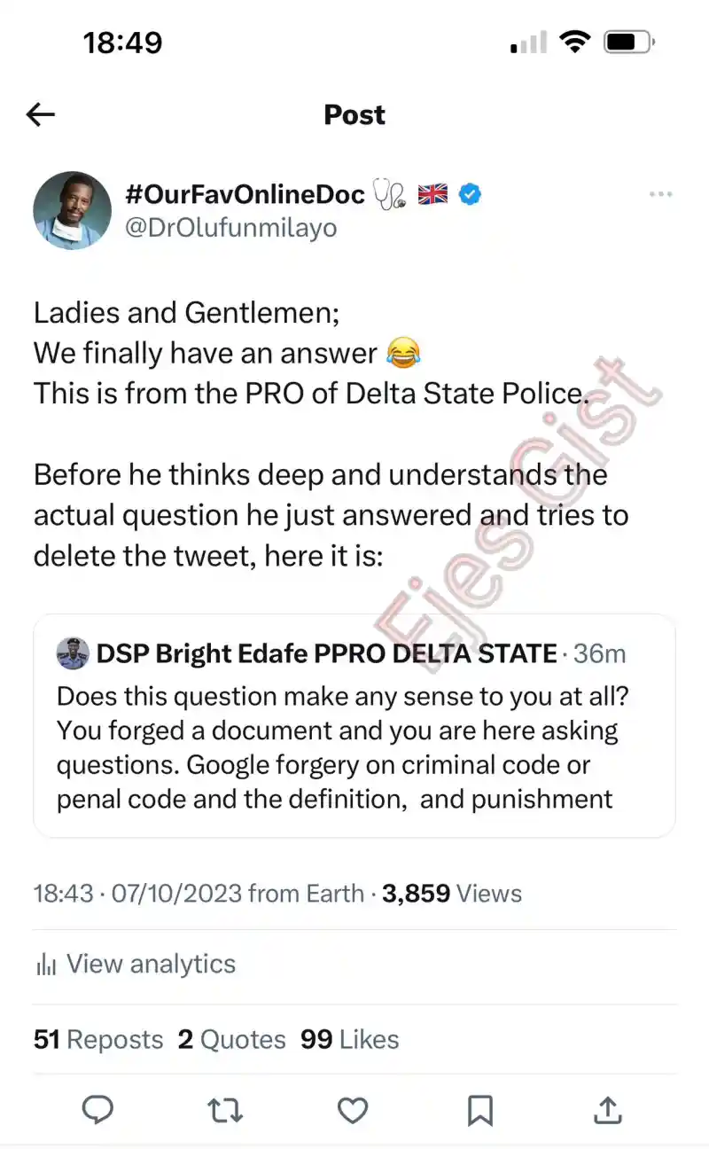 DSP Bright Edafe's Tweet on Forgery Sparks Controversy Amid Tinubu's Certificate Scandal"