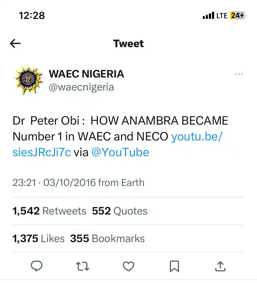 WAEC Deletes Video evidence on  Peter Obi Educational Achievements 